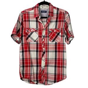 Zara‎ Kids Plaid Button Up Shirt Big Boys Small Red Black White Cotton